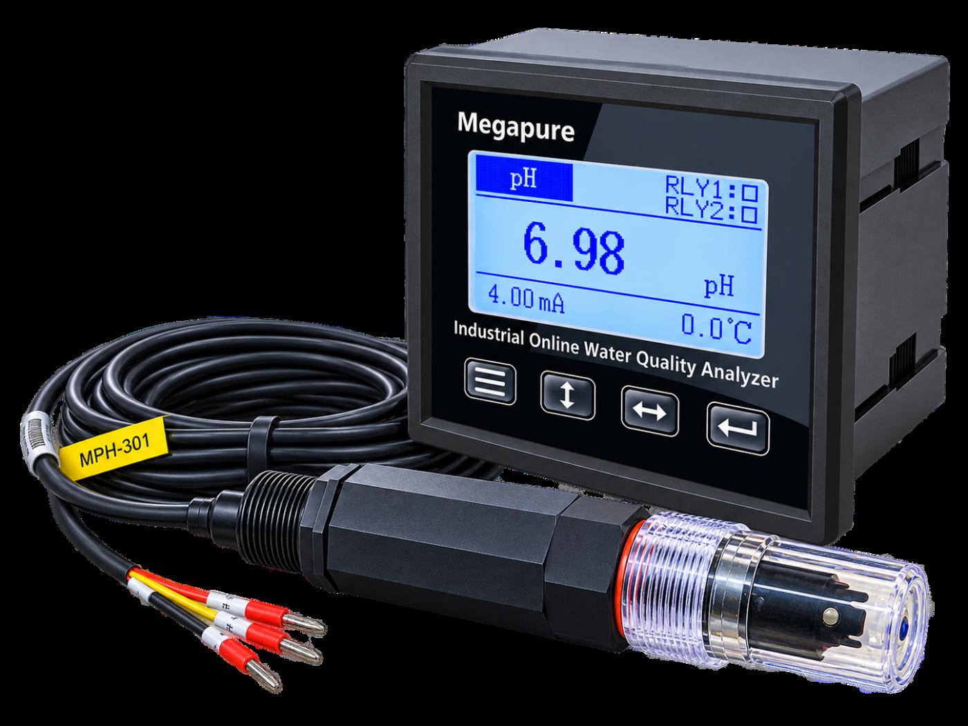 Промышленный pH-метр Megapure MPO-720 с электродом MPH-301, 220 В, RS485 Modbus RTU, 4–20 мА, 2 реле